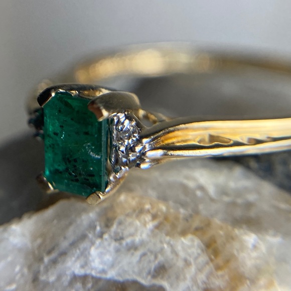 Emerald and Diamond 14k Yellow Gold Ring - Picture 9 of 12